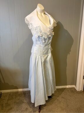Vintage NWOT NJ Light Blue Midi Dress with White Lace Collar